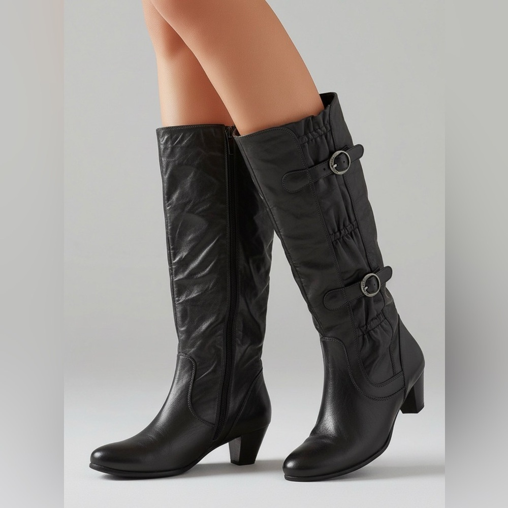 Chic Black Leather Heeled Boots